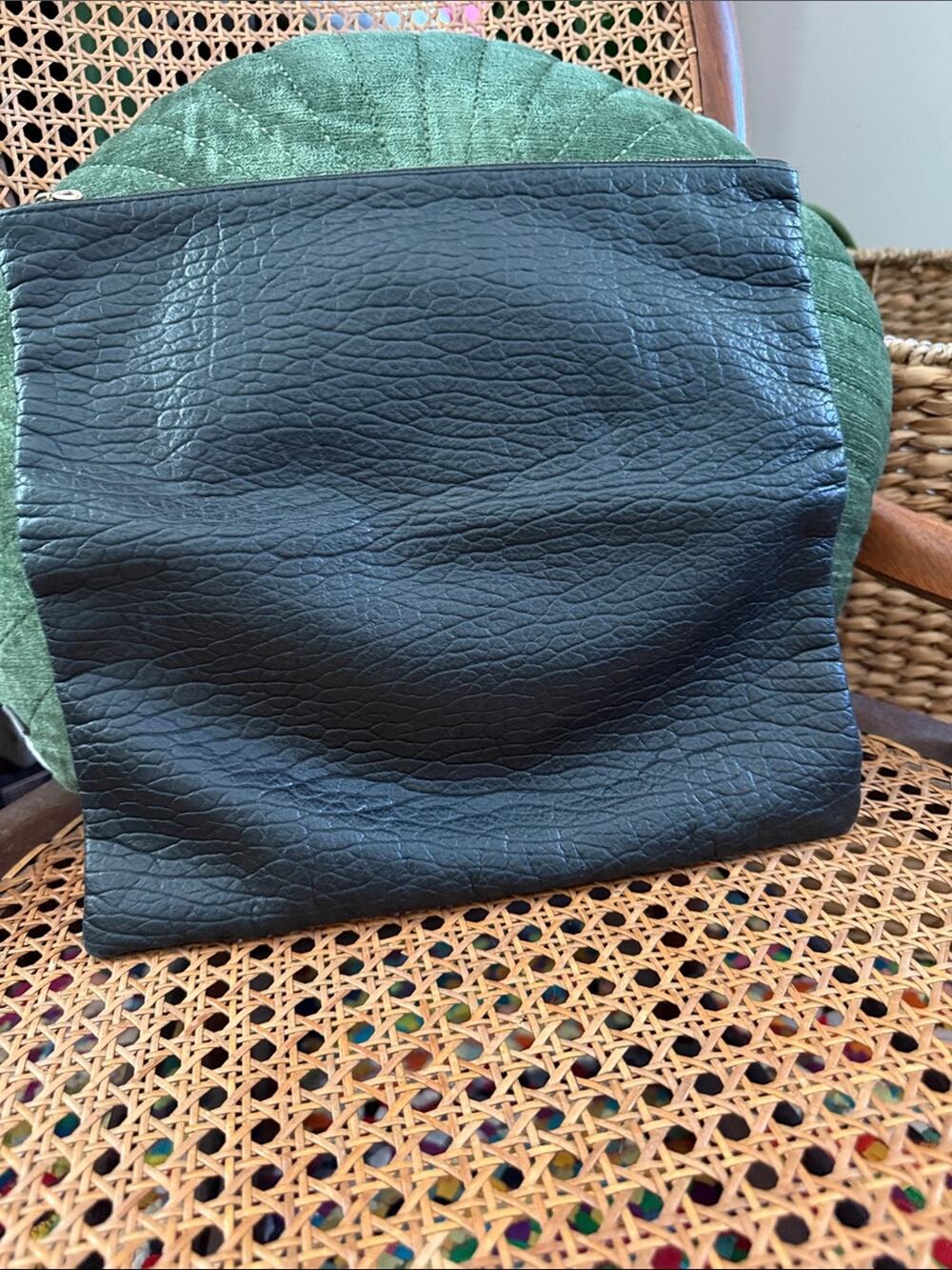 Clare V Vivier Black Pebbled Leather Top Zip Classic Chic Foldover Clutch Bag